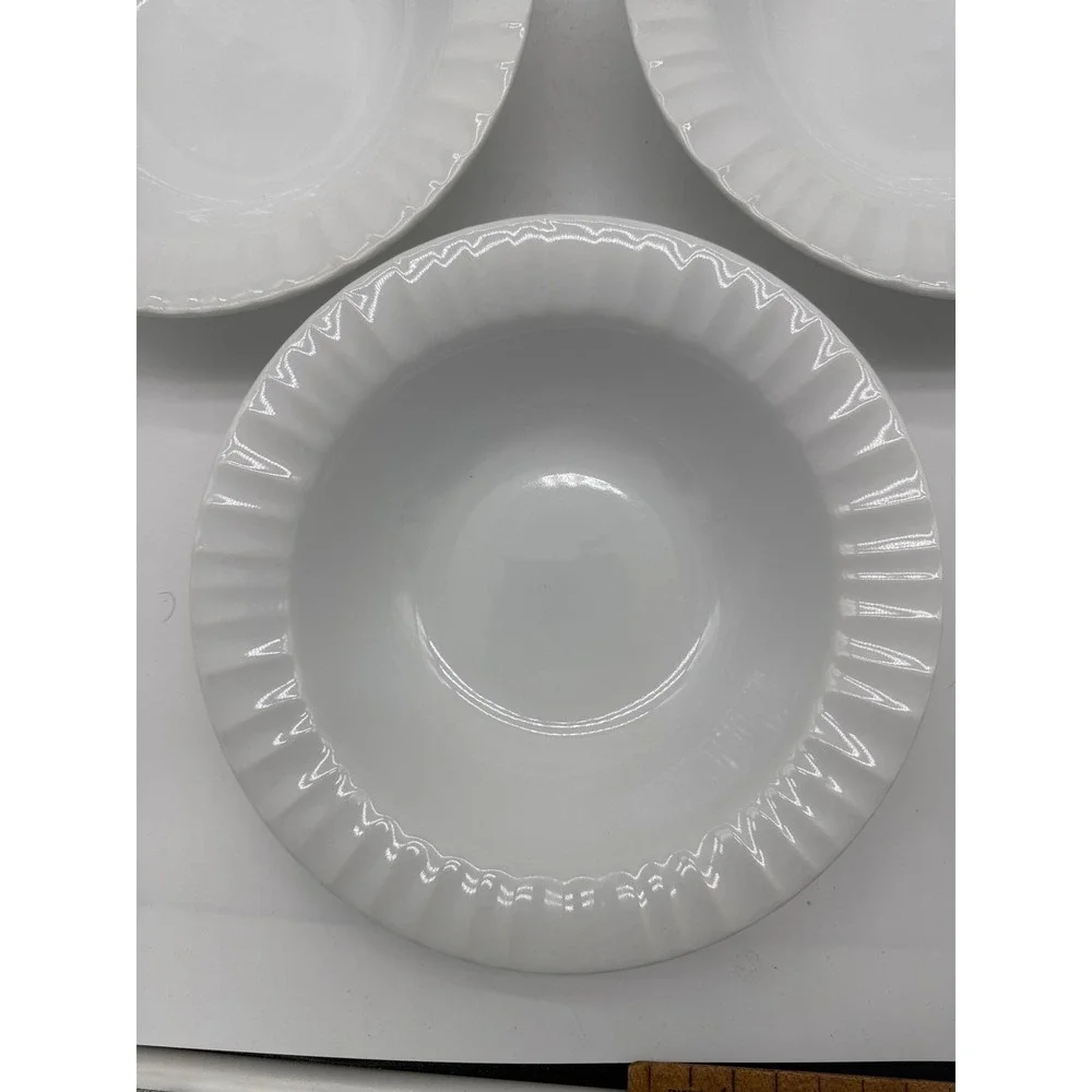 Set 4 Corning Ware Tableware‎ French White Rimmed Soup Bowls 8-1/8" Pasta Salad - Picture 2 of 3